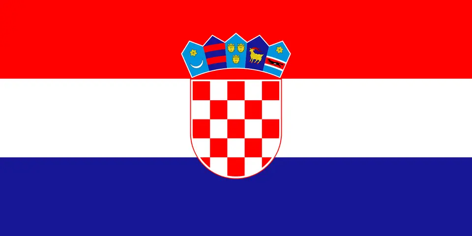 Červený, bílý a modrý pruh s chorvatským znakem uprostřed.