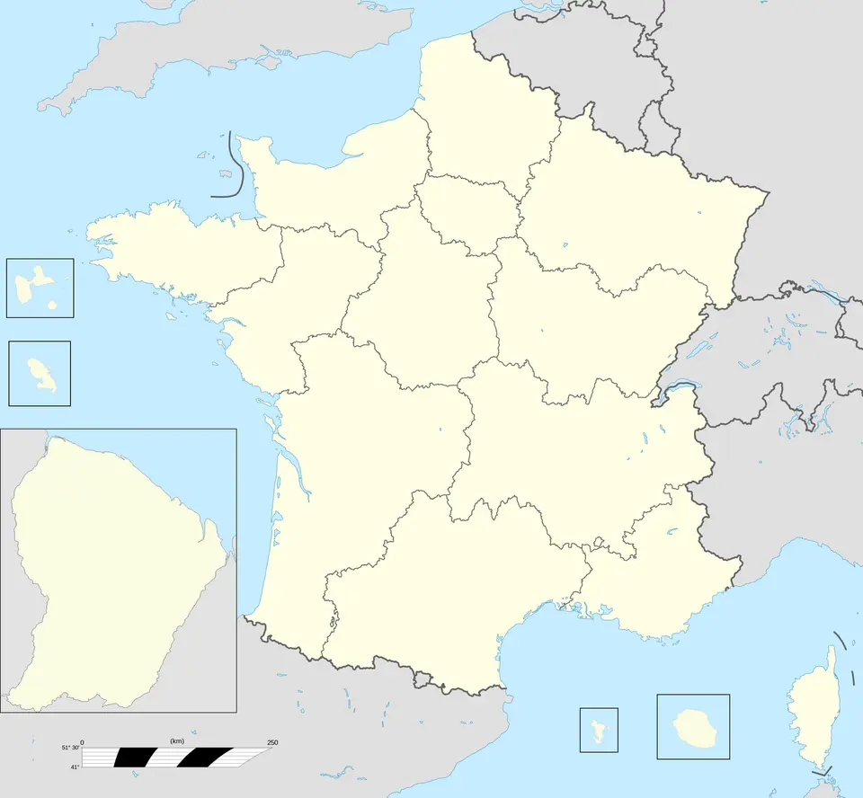 Mapa francouzských regionů s vyznačenými hranicemi.